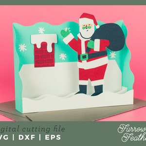 Plantilla de tarjeta con chimenea de Papá Noel para Navidad / Archivo de corte de tarjeta SVG de Papercut 3D / Cricut Silhouette DIY