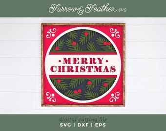 Merry Christmas Shadow Box | 3D Christmas Shadowbox SVG | Cutting Files for Cricut