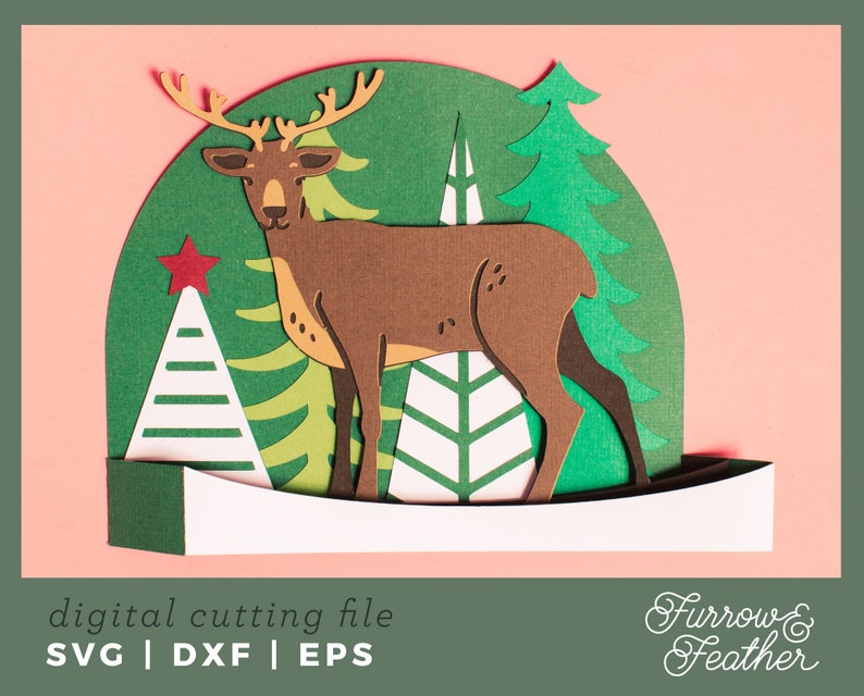 3D Papercut SVG Card Cut File Christmas Reindeer Box Card Template Cricut Silhouette DIY