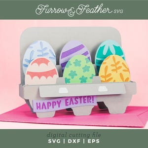 carton d'oeufs de Pâques | Carte de Pâques SVG | 3D Papercut SVG carte coupe fichier | Cricut Silhouette DIY