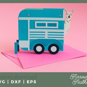 Modèle de carte de boîte contextuelle de remorque de lama | Fichier de coupe de carte SVG Papercut 3D | Cricut Silhouette DIY