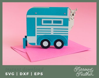 Llama Trailer Pop Up Box Card Template | 3D Papercut SVG Card Cut File | Cricut Silhouette DIY