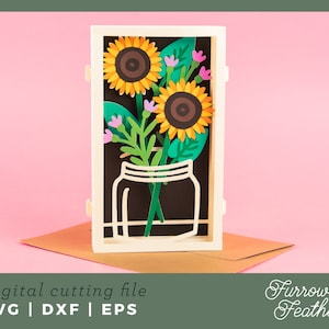 Bouquet de tournesols d'été | Carte pop-up 3D SVG | 3D Papercut SVG carte coupe fichier | Cricut Silhouette DIY