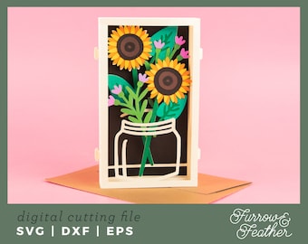 Mother's Day Sunflower Bouquet | Pop Up Card SVG | 3D Papercut SVG Card Cut File | Cricut Silhouette DIY