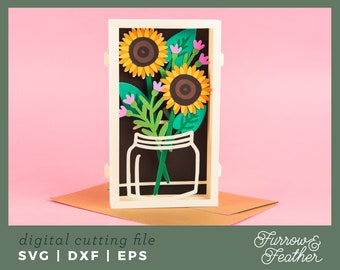 Summer Sunflower Bouquet | 3D Pop Up Card SVG | 3D Papercut SVG Card Cut File | Cricut Silhouette DIY