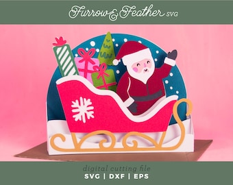 Santa Christmas Sleigh Pop Up Card SVG: 3D Christmas Papercut (Digital Download)
