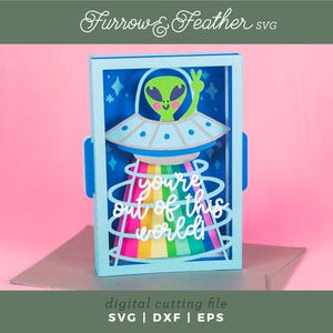 Archivo de corte de tarjeta de nave espacial OVNI / Tarjeta de cumpleaños 3D SVG / Archivo de corte de tarjeta 3D / Cricut Silhouette DIY