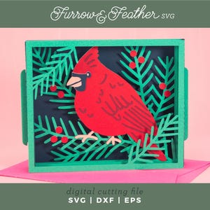 Winter Cardinal - Cartão de Natal SVG | Cartão Pop Up svg | Arquivo de Corte de Cartão SVG 3D Papercut | Cricut Silhouette DIY