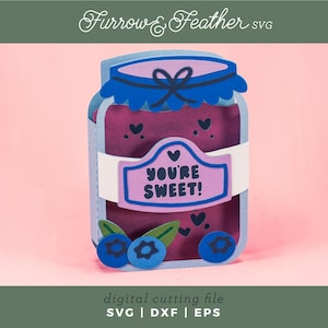 You're Sweet! - Blueberry Jam Jar Card | 3D Thank You Pop Up Card SVG | 3D Papercut SVG Card Cut File | Cricut Silhouette DIY