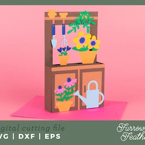 Wildflower Potting Bench | 3D Mother's Day Pop Up Card SVG | 3D Papercut SVG Card Cut File | Cricut Silhouette DIY