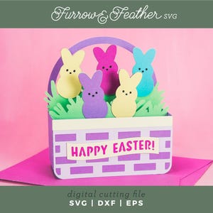 Osterkorb mit Peeps Karte | 3D Osterkarte SVG | 3D Papierschnitt SVG Karte Schnitt Datei | Cricut Silhouette DIY