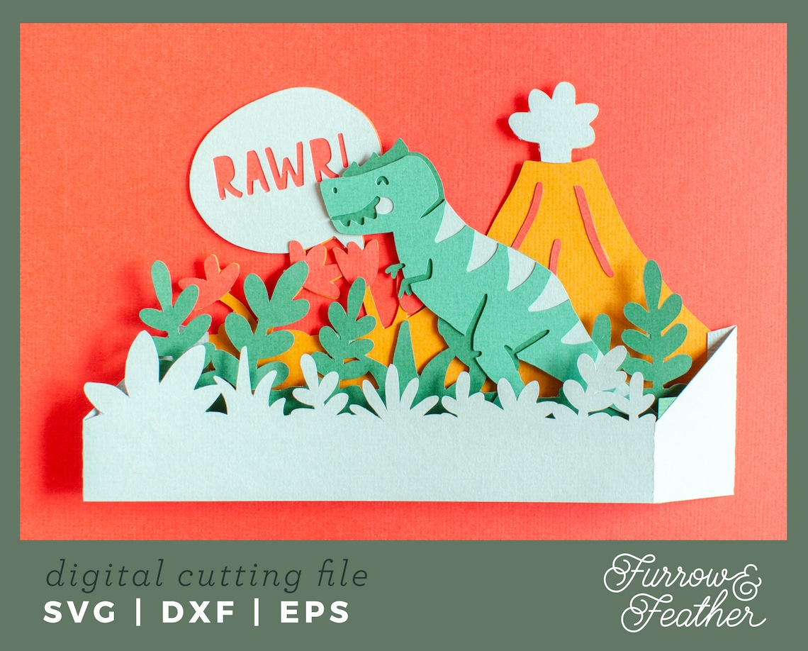 Dinosaur Pop up Birthday Card Template 3D Papercut SVG Card - Etsy
