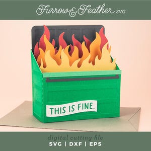 Dumpster Fire Card | Pop Up Card SVG | 3D Papercut SVG Card Cut File | Cricut Silhouette DIY