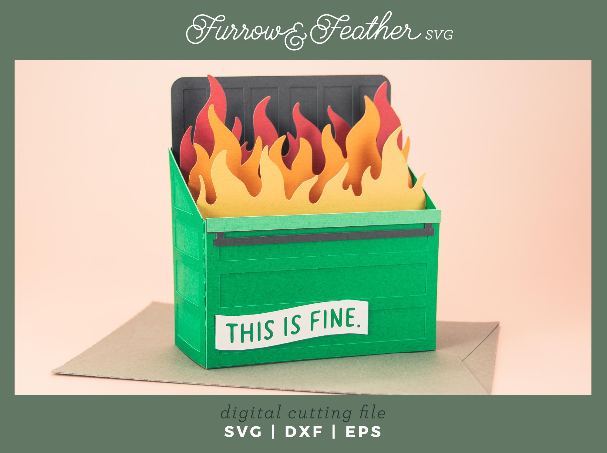 Dumpster Fire Card | Pop Up Card SVG | 3D Papercut SVG Card Cut File | Cricut Silhouette DIY