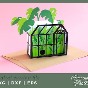 Greenhouse Pop Up Box Card Template | 3D Papercut SVG Card Cut File | Cricut Silhouette DIY