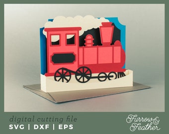 3D Train Pop Up Card SVG Template: Father's Day Papercraft (Digital Download)