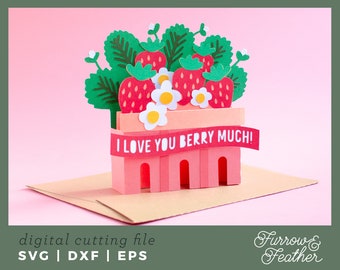 Mother's Day Strawberry Basket | Pop Up Card SVG | 3D Papercut SVG Card Cut File | Cricut Silhouette DIY