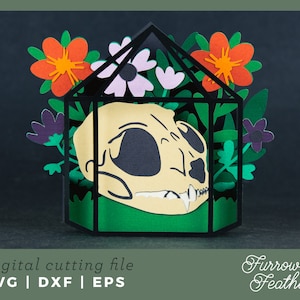 de terrarium en forme de crâne de chat de sorcière | 3D Papercut SVG carte coupe fichier | Cricut Silhouette DIY