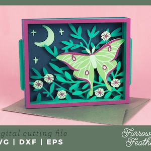 Cartão Witchy Luna Moth | Cartão Pop Up SVG | Arquivo de corte de cartão SVG 3D Papercut | Cricut Silhouette DIY