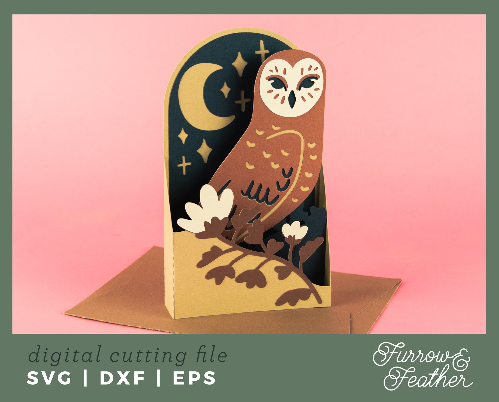 Witchy Owl Pop Up Card SVG: 3D Papercut Design (Digital Download)