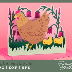 Huhn Mama Henne & Küken | 3D süße Karte SVG | 3D Papierschnitt SVG Karte Schnitt Datei | Cricut Silhouette DIY