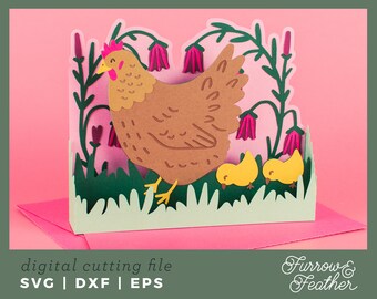 Mother's Day Card SVG: Chicken Mama Hen & Chicks 3D Card SVG Cut File (Digital Download)
