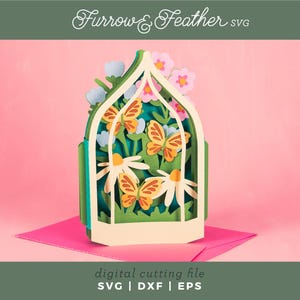 Schmetterling Terrarium Karte | 3D Muttertagskarte SVG | 3D Papierschnitt SVG Karte Schnitt Datei | Cricut Silhouette DIY