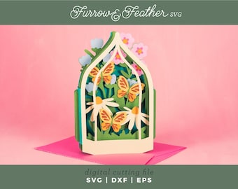 Butterfly Terrarium Card: 3D Papercut SVG for Cricut (Digital Download)
