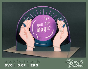 Witchy Crystal Ball Pop Up Card SVG: 3D Papercut File (Digital Download)