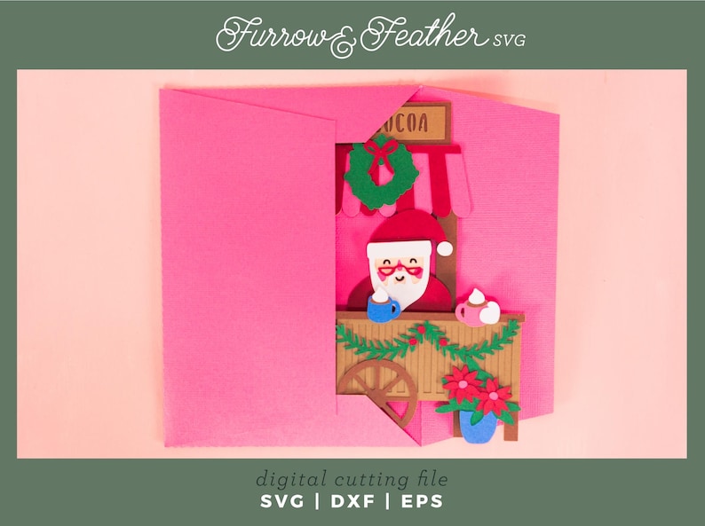 Santa Hot Cocoa Stand Christmas Card SVG: 3D Papercut Design (digital ...