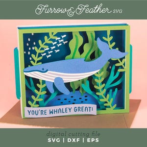 Archivo de corte de tarjeta de ballena oceánica / Tarjeta de cumpleaños 3D SVG / Archivo de corte de tarjeta 3D / Cricut Silhouette DIY