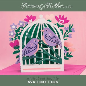 Karta Dwa Ptaki z Kwiatami Polnymi | Karta Ślubna SVG | 3D Papercut SVG Plik Wycinany Kartą | Cricut Silhouette DIY