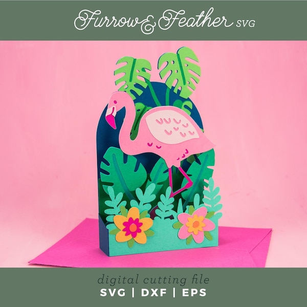 Tropical Flamingo Birthday Card SVG: 3D Papercut File (Digital Download)