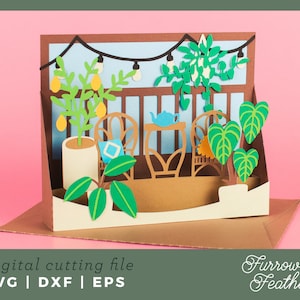 Patio Terrace Box Card Template | 3D Papercut SVG Card Cut File | Cricut Silhouette DIY