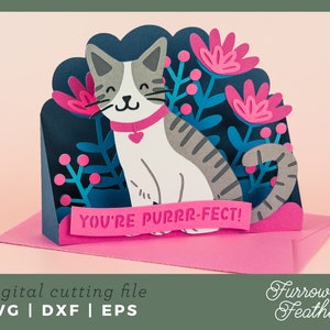 You’re Purrr-fect Kitty Birthday Card | Pop Up Card SVG | 3D Papercut SVG Card Cut File | Cricut Silhouette DIY