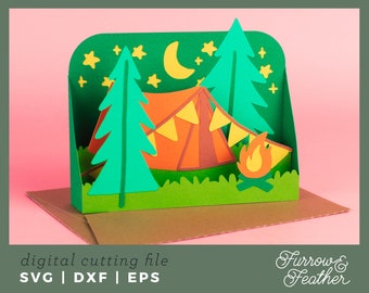 Camping Tent Card Cutting File | 3D Birthday Pop Up Card SVG | 3D Papercut SVG Card Cut File | Cricut Silhouette DIY