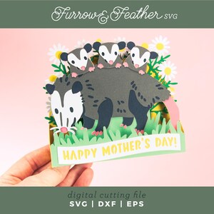 Funny Mother's Day Card SVG: Opossum with Babies Papercut (Digital Download) image 2