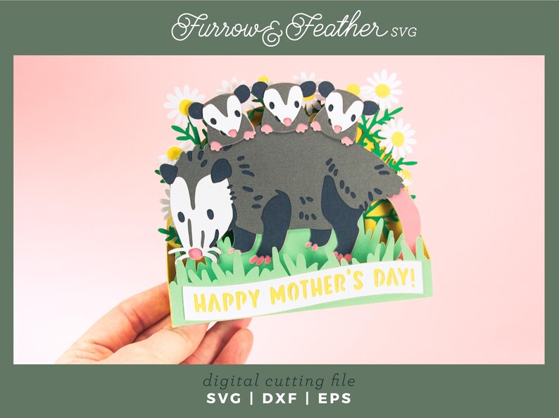 Funny Mother's Day Card SVG: Opossum with Babies Papercut (Digital Download) image 2
