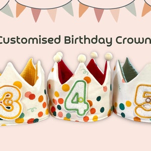 Customised Birthday Crown, Kid's Fabric Birthday Gift, Custom Personalised, Organic Eco Friendly Reusable, Child's Celebration Crown image 1