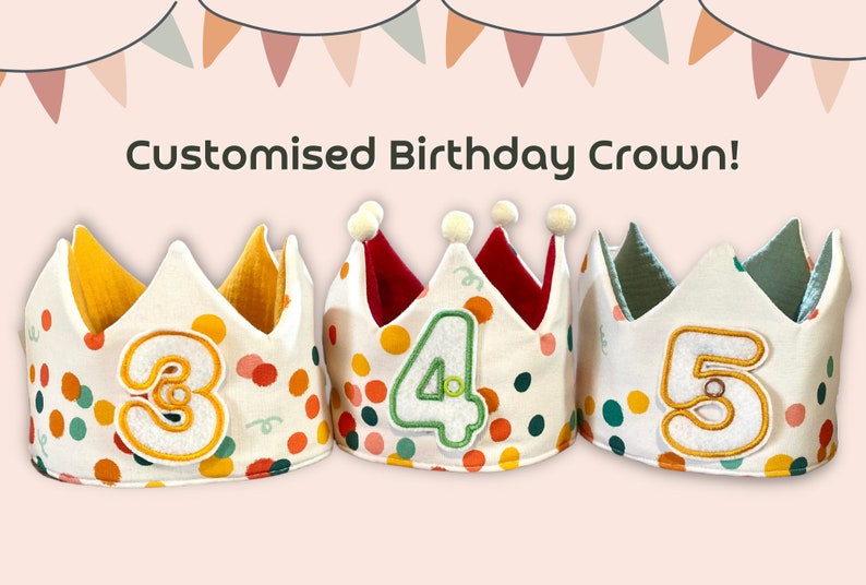 Customised Birthday Crown, Kid's Fabric Birthday Gift, Custom Personalised, Organic Eco Friendly Reusable, Child's Celebration Crown image 1