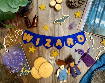 Wizard Blue & Bronze Mini Bunting, Wizard School Felt Garland, House Colours Felt Banner, Wizarding, Nursery Kid's Room Decor, Legacy