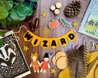 Wizard Yellow & Black Mini Bunting, Wizard School Felt Garland, House Colours Felt Banner, Wizarding, Nursery Kid's Room Decor, Legacy