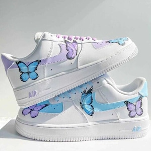 Cute Custome Air Force 1 Blue butterfly Sneaker Violet butterfly shoes