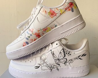 Black and white butterfly Air Force 1 for girls, Custome flower Sneakerfor her, Handpainted butterfly shoe for woman