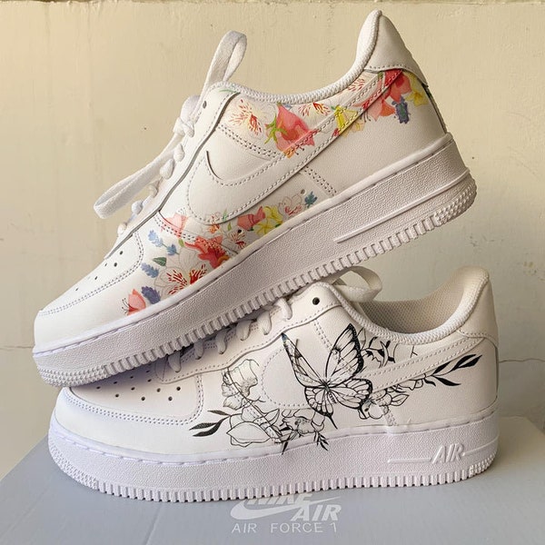 Black and white butterfly Air Force 1 for girls, Custome flower Sneakerfor her, Handpainted butterfly shoe for woman