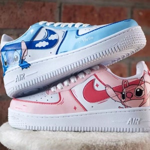Custome Air Force 1 Lilo and Stiche Sneaker Blue and Pink Shoe