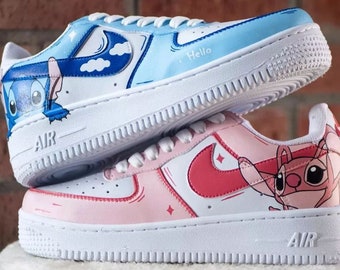 Custome Air Force 1 Lilo and Stiche Sneaker Blue and Pink Shoe
