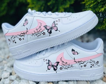 Linda mariposa rosa Air Force 1 para mujer, Custome Air Force 1 para niñas, zapatilla de flor rosa hecha a mano, zapatos pintados para ella