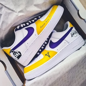 Custome Kobe Bryant Air Force 1 ,Men&#39;s Trendy Basketball Shoes, Comfy Sneakers For Men&#39;s, Purple and gold sneaker, Kobe 6,8, 24