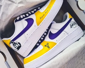 Custome Kobe Bryant Air Force 1 ,Men's Trendy Basketball Shoes, Comfy Sneakers For Men's, Purple and gold sneaker, Kobe 6,8, 24